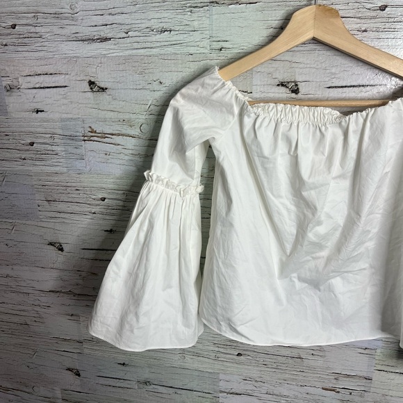 Zara White Smocked Bell Sleeve Blouse - Picture 2 of 9